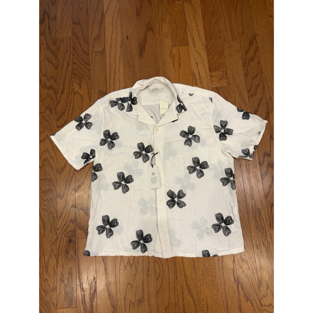 Abercrombie & Fitch Summer Linen Blend White Embroidered Floral Shirt L NWT 🔥